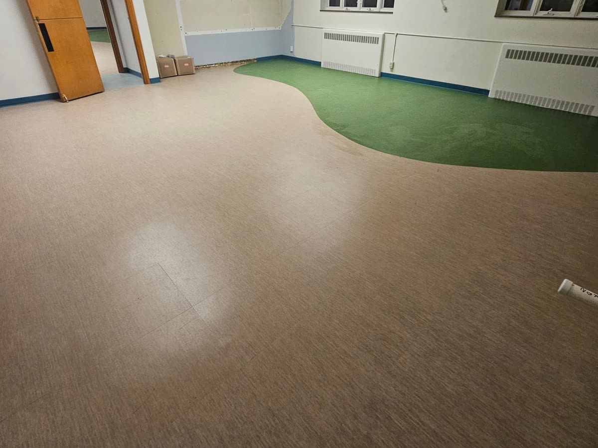Finished sheet vinyl classroom floor