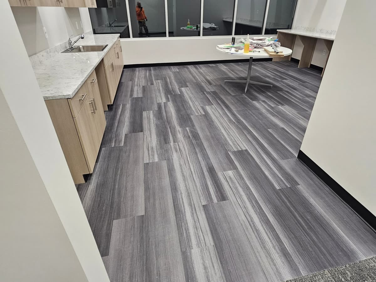 Wood-look LVT in a commercial kitchenette