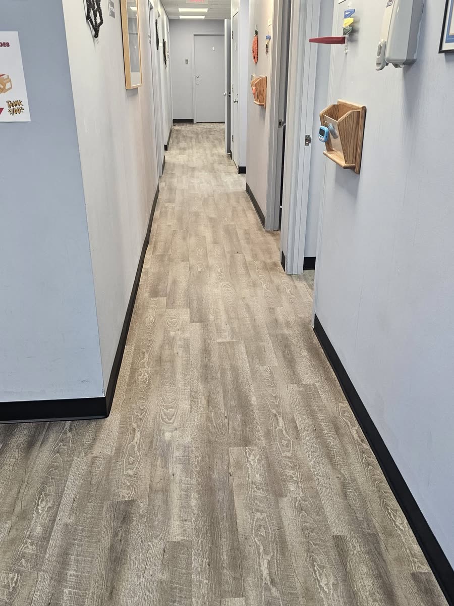Wood-look LVP down a corridor