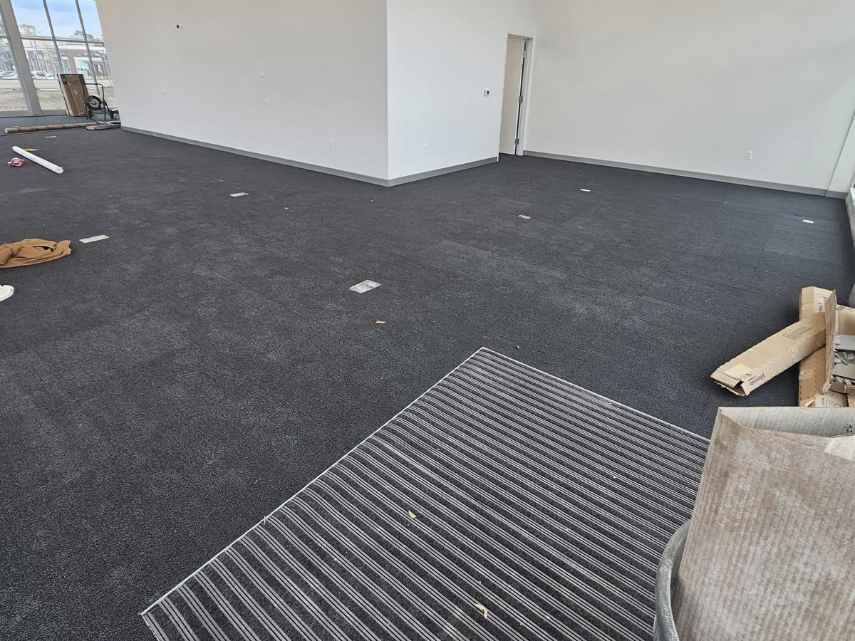 Black rubber flooring in a rec space